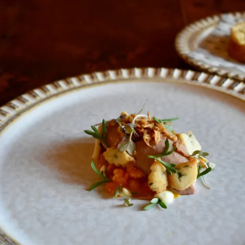 Chicken liver parfait, piccalilli and toasted crumpet