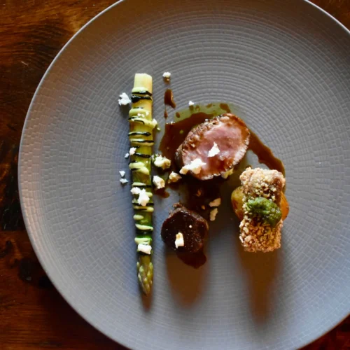 Lamb cannon and asparagus dish