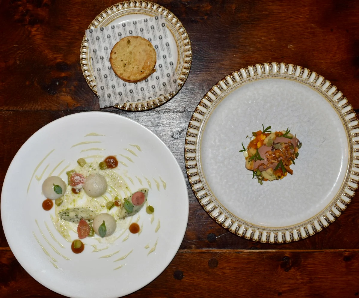 Chicken liver parfait and Oyster bavarois starters